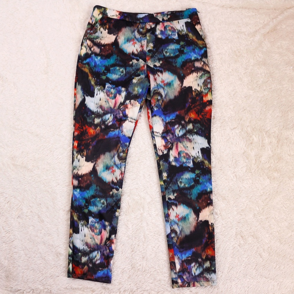 MISSGUIDED Artsy Bold Watercolor Print Pants 12